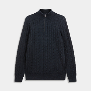 Suéter de Punto para Hombre OEM con Diseño Personalizado, 100% Algodón, Media <span class=keywords><strong>Cremallera</strong></span>, <span class=keywords><strong>Cuello</strong></span> Alto y Manga Larga para Invierno - Product Image 3