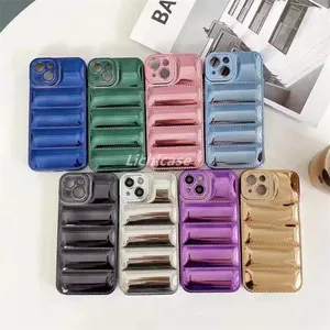 Lichicase 3D Dimension Plating Winter Down Stripe Cell Phone Case For Itel A58 Pro Pure Color Cover