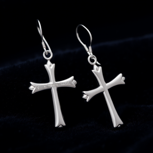 Pendientes Der Wznc Dnue Cross de oro blanco, joyería fina religiosa cristiana unisex E898 - Product Image 2