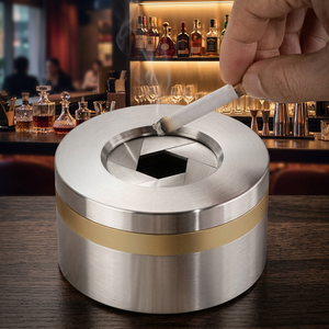 Stainless Steel Round Desktop <b>Ashtray</b> Minimalist Design for Home Use - Product Image 3