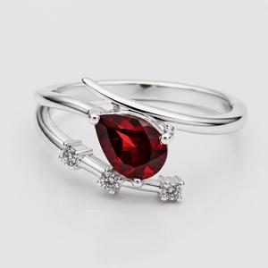 <b>Garnet</b> 925 Sterling <b>Silver</b> <b>Ring</b> - Pear-Cut Stone with CZ Accent Bypass Design - Product Image 5