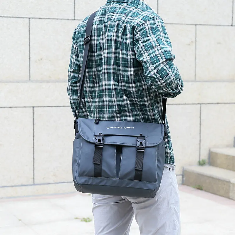 Custom Logo Solid Color Waterproof Dual Side Pockets Wear-resistant Reinforcement Adjustable Shoulder Strap Messenger Bag