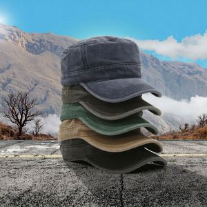 Unconstructed Men's Women's Cadet Baseball <b>Cap</b> Vintage <b>Flat</b> Top Washed Cotton Sun Hat for Outdoor Sports Sporty Style Metal Back - Product Image 2