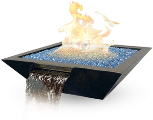 Outdoor Square Corten Steel Fire Pit with Water Feature Low Smoke Design for Swimming Pool Table <b>Top</b> or Firepit - Product Image 2