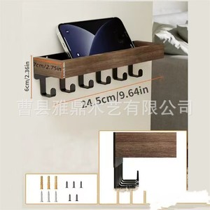 Wooden Minimalist Key Rack Wall Mounted With <b>Hooks</b> Rectangle Shape Multipurpose Storage Living Room Desktop Organizer - Product Image 4