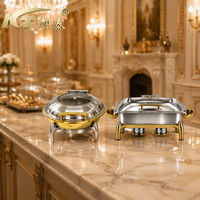 KUNTAI Réchaud de buffet rectangulaire de luxe en acier inoxydable martelé doré, alimenté à l'alcool, 9L, à chafing-dish hydraulique, A++ Énergie, Manuel