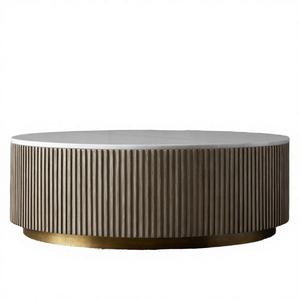 Mesa de Centro de Estilo Nórdico Simple y Moderno, Color Gris Oscuro Sólido, con Tapa de Mármol, Mesa de Centro Redonda Grande de Madera - Product Image 2