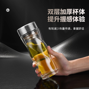 Double Layer Glass Tea Cup With Infuser Separator For Business Gifts 500Ml Gold Silver Color - Product Image 3