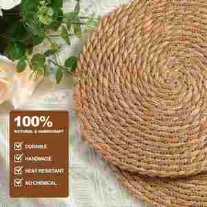 Natural Water Hyacinth Boho Rattan <b>Placemats</b> 12 Inch 13 Inch Woven Braided Wicker <b>Table</b> Mats Rustic Farmhouse Weave <b>for</b> Dining - Product Image 4