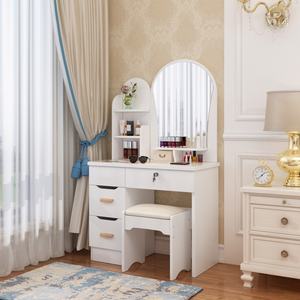 Coiffeuse trapézoïdale avec miroir pour chambre à coucher et chaise de coiffeuse - Product Image 2