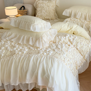Juego de cama de cuatro piezas de algodón lavado con agua de Rosa francesa con funda de edredón de encaje estilo princesa para las cuatro estaciones - Product Image 6