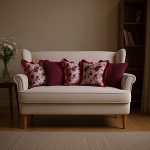 SOGA Ensemble de 5 housses de coussin Rose Garden, bordeaux, à volants, rouge profond, tricot torsadé, décoration de canapé - Product Image 2