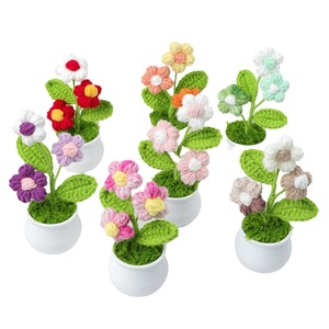 Hand Knitted Wool Yarn Artificial Flower Mini Potted Plant Gradient Color Decor For Home Office Wedding <b>Gift</b> - Product Image 5
