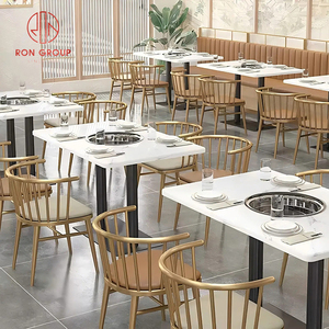 Conjunto de Muebles Comerciales Minimalistas Modernos con Asientos de Banqueta de Madera Personalizados <span class=keywords><strong>y</strong></span> Mesa de Mármol para <span class=keywords><strong>Restaurante</strong></span>, Hotel, Cafetería - Product Image 5