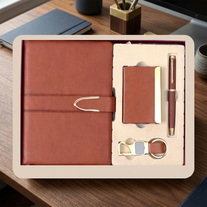 Luxury Business Personalized Leather Executive Gift Set Embossed <b>Diary</b> Keychain Card Holder-Customized Color Gift Box New Year - Product Image 1