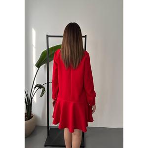 Vestido Mini Clásico Rojo al por Mayor, Estampado Floral y Liso, Material de Viscosa, Volantes, Apliques, Estilo Formal de Oficina para Mujer, Tallas XS-XL - Product Image 1