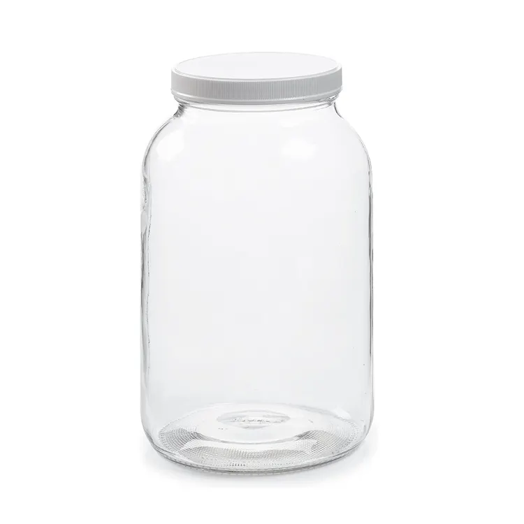 Empty Wide Mouth Kombucha Tea Food Storage 1 Gallon Glass Jar wih Airtight Leakproof Plastic Lid