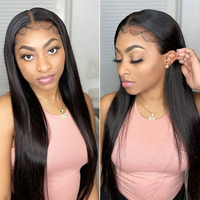 Perruque longue et droite CLJhair 150% densité, en cheveux humains brésiliens Remy, avec partie en V, pour femmes, avec sangles extensibles réglables et clip de fixation, sans perte de cheveux