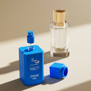 Flacon de parfum vide en verre de 100 ml, forme carrée avec bouchon carré, grand format. - Product Image 3