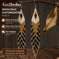 Anting-anting rumbai manik-manik Boho Go2boho untuk wanita anting-anting menjuntai pinggiran panjang buatan tangan hadiah perhiasan pernyataan etnik