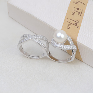 Bague double en argent S925 pour femme, design bouche ouverte, personnalisable, DIY, avec plateau vide semi-fini pour incrustation de perles - Product Image 4