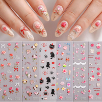 Stiker Kuku 3D 5D Embossed Berkualitas Salon, Logo Kustom Kartun Lucu, Aman, Tahan Lama untuk Desain Nail Art DIY