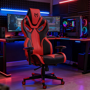 Kursi Gaming Kulit Sintetis Customizable Grosir Pabrik AJUNION, Rangka Metal, Ergonomis, Kursi Komputer, Kursi Balap, Merah - Product Image 2