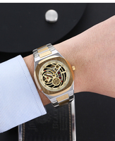 Reloj de Pulsera para Hombre con Logotipo Personalizado, Esqueleto, Bisel Geométrico, Correa de Acero Inoxidable, Cristal Mineral, Resistente al Agua, de Lujo, de Cuarzo