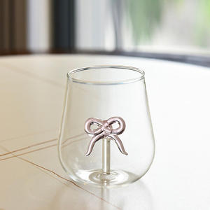 Verre à boire en verre avec nœud papillon rose en gros, petit verre à lait frais, verre à jus, vaisselle créative, design nœud papillon - Product Image 4