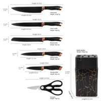 Ensemble d'ustensiles de cuisine en acier inoxydable de 7 pièces couteau enduit de granit de marbre antiadhésif Design industriel poignée en PP coupe de bloc de couteau