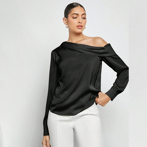 Chemise <span class=keywords><strong>à</strong></span> manches longues <span class=keywords><strong>à</strong></span> épaules dénudées pour femmes, nouvelle mode printemps-automne, couleur unie, é<span class=keywords><strong>l</strong></span>égante, coupe ample, pour le bureau, les fêtes, les tenues décontractées - Product Image 1