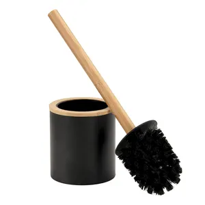 Black Toilet Brush Holder Toilet Brush With Wooden Handle