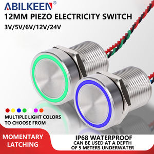 AIBEIKEN 12mm 2A 24V 1NO R/<strong>G</strong>/B Colored IP68 Stainless Steel Reset Latching Type Waterproof Piezo <strong>Switch</strong> for Bath Tub Swimming - Product Image 1