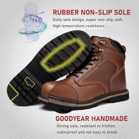 Bottes de sécurité professionnelles pour hommes en cuir Crazy-Horse durable, avec embout en acier indestructible, imperméables et antidérapantes, en cuir véritable de qualité supérieure