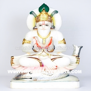 <b>Painted</b> Religious Marble Jhulelal Murti Figurine (<b>Stone</b> Material) - Product Image 1