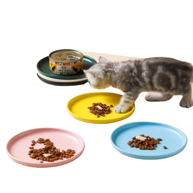 Semplice colore solido snack per animali domestici piatto in scatola anti-ribaltamento alimentazione carne cruda ciotola per cibo per gatti pesante in ceramica