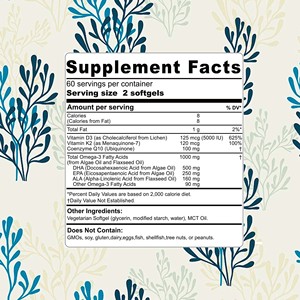 Complément Alimentaire Végétalien Oméga-3 et Coenzyme Q10 en Gélules Molles pour la Santé Cognitive et Oculaire des Adultes, Prix de Gros, 120 Gélules - Product Image 2