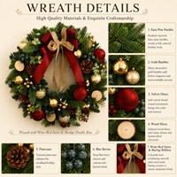 Karangan Bunga Ganda Rustic Buatan dengan Hiasan Pinecone, Lonceng Emas, dan Eucalyptus - Tahan Lama, Dapat Digunakan Kembali, Dekorasi Natal/Hari Raya dari Cedar/Fir Palsu