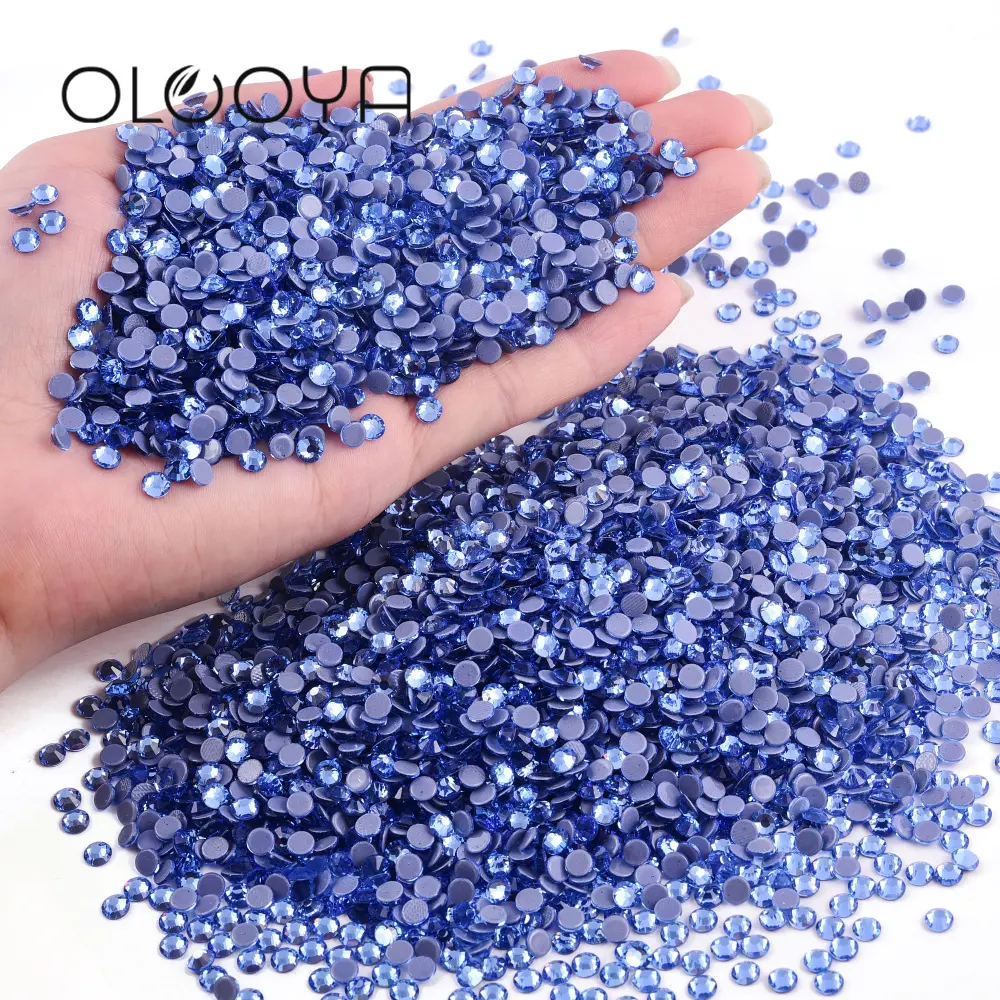 Olooya Wholesale Blue Colors Series Hotfix Rhinestones A4 Quality 1440pcs Strass Glass Crystals Flatback Rhinestone For Crafts