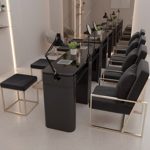 Ensemble de table de réparation d'art des ongles en métal de luxe simple, collecteur de poussière, noir or, design moderne durable, dessus en verre trempé marbré, <span class=keywords><strong>salon</strong></span> - Product Image 6