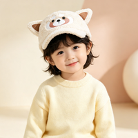 Gorra de Béisbol de Felpa para Niños, Linda Gorra Trucker con Orejas de Panda Rojo, Bordado de Dibujos Animados, Forro Polar Cálido para Invierno, Ajustable