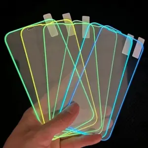 Kaca Tempered Glow Glowing Dalam Gelap Ponsel Neon Pada Film Pelindung Layar Bercahaya untuk Iphone Samsung Mini 12 11 13 6