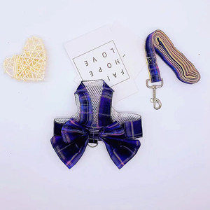 Arnés para perros con diseño a cuadros, transpirable, con lazo, conjunto de correa para mascotas pequeñas y medianas, para gatos y perros - Product Image 2