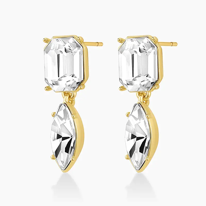 Fashion 18k Gold Plated Statement Earring Classic Geometric Octagon Glass Crystal Drop Earrings Jewelry for Women