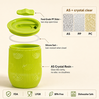 Mug de voyage réutilisable en plastique à double paroi de 350 ml, surface diamantée, compatible lave-vaisselle, écologique, pour le camping, avec couvercle pour boire directement