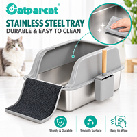 Bac à litière écologique pour animaux domestiques, portable, manuel, facile à nettoyer, à bords hauts, en acier inoxydable et plastique ABS, 20L, conception ouverte