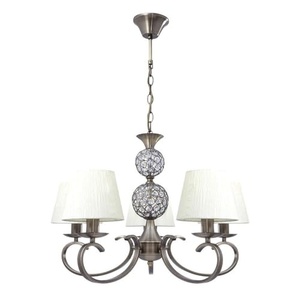 Lampada 5xE14, in pelle, paralume beige, dimensioni regx60x60 cm; ideale per illuminare e decorare spazi interni. - Product Image 1