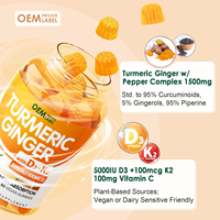 Gommes au curcuma et au gingembre sans sucre d'usine Gommes au curcuma végétaliennes avec poivre noir vitamine D3 et K2 (MK7) soutient le confort osseux