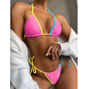 New Design Multi Color Sexy Mini <strong>Micro</strong> Two Piece <strong>Bikini</strong> Set Beach Wear Triangle Halter Swimsuit Women <strong>Thong</strong> Swimwear - Product Image 3