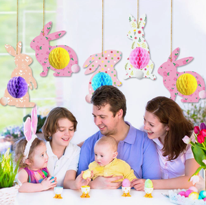 DAMAI Wholesale <b>Easter</b> Decor Bunny Honeycomb Hanging Cartoon Egg Rabbit Paper Ornaments Supplies for Home Party Decoration - Product Image 3